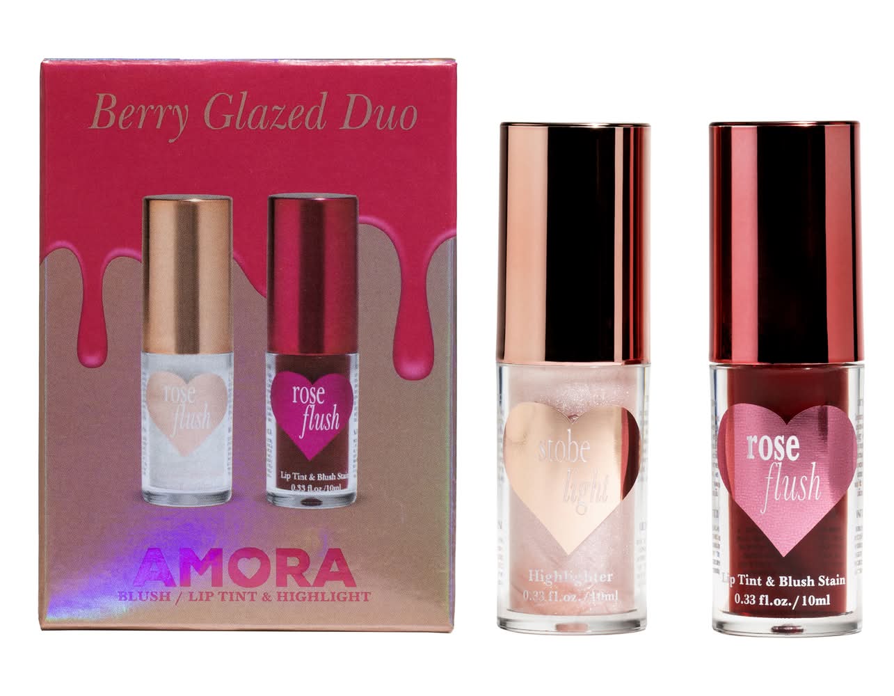 Amora Berry Glazed Duo Blush/Lip Tint & Highlight Set
