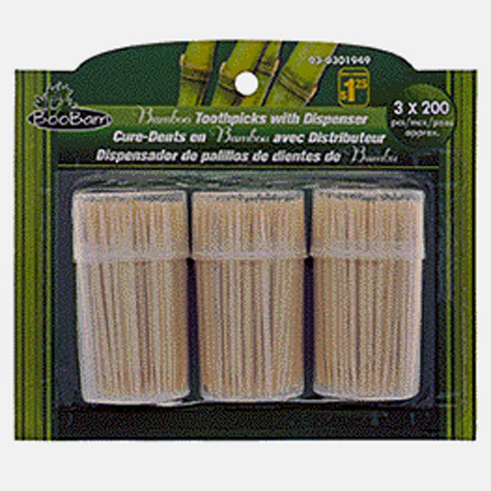 Bamboo Toothpicks w/3Dispensers, 600Pack