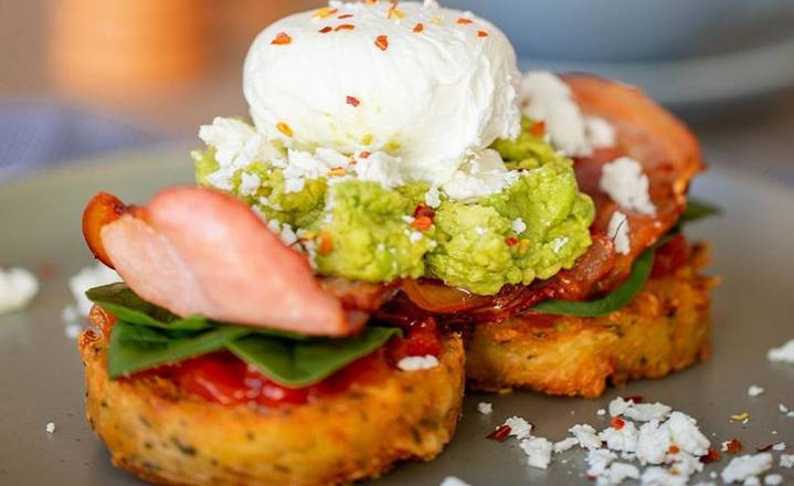 Bacon Potato Rosti with Smashed Avo & Feta