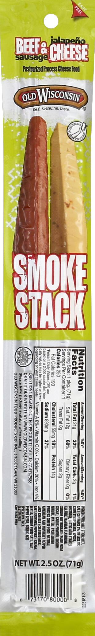 Old Wisconsin Smoke Stack Beef Sausage & Jalapeno Cheese (2.5 oz)