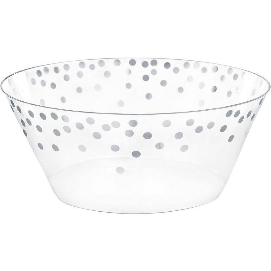 Metallic Silver Polka Dots Plastic Serving Bowl, 10in