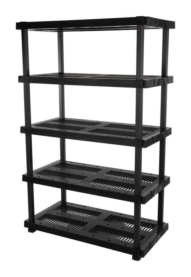 Hdx 5 Tier Plastic Adjustable Garage Storage Shelving Unit In Black (48 In. W X 75 In. H X 24 In. D)