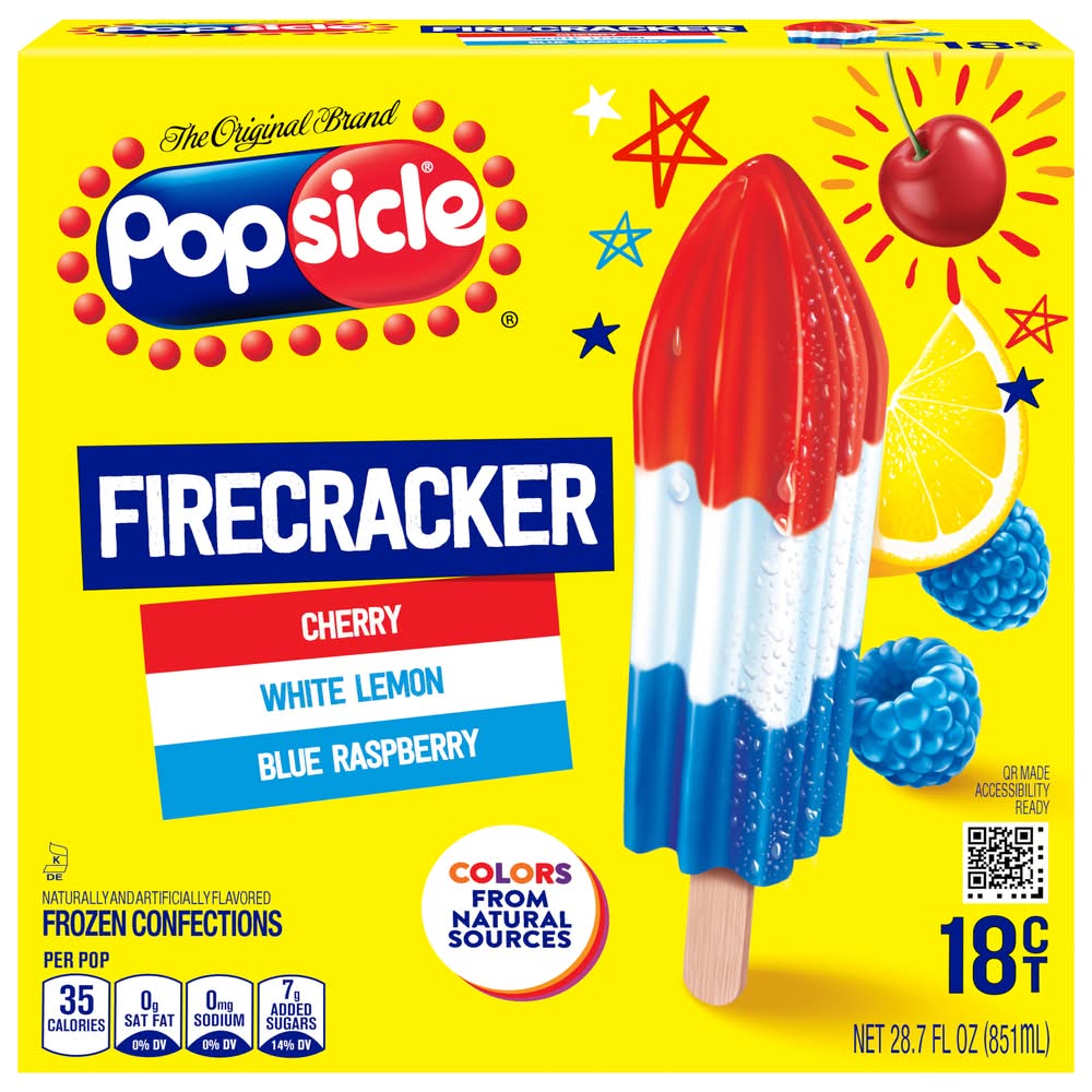 Popsicle Firecracker Ice Pops, Assorted (28.7 fl oz, 18 ct)