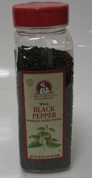 Chef's Quality - Whole Black Pepper - 18 oz Jar