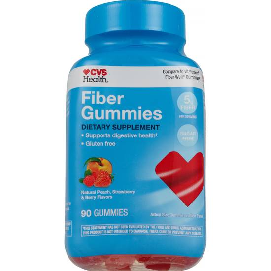 CVS Health Sugar-Free Fiber Gummies,Natural Peach, Strawberry & Berry Flavors, 90 CT
