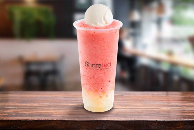 Strawberry Ice Blended with Lychee Jelly and Ice Cream