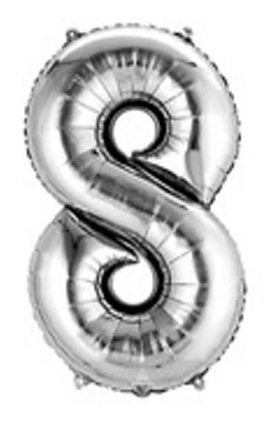 Inflated Silver Number Mylar Balloon, 34'', 8