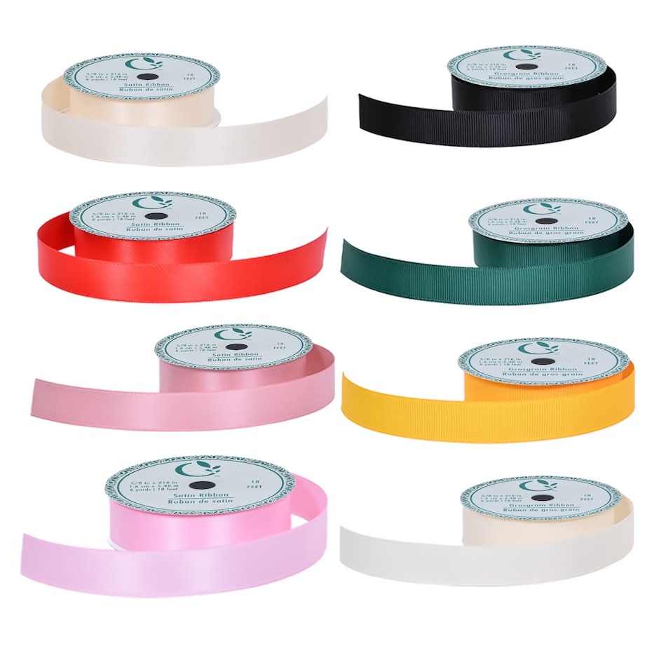 Floral Garden Solid-Color Satin Ribbons, 6yd x 0.62in, Assorted