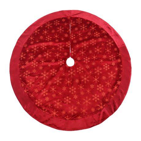 Holiday Time Snowflake Velvet Glitter Tree Skirt, 48 In, Red