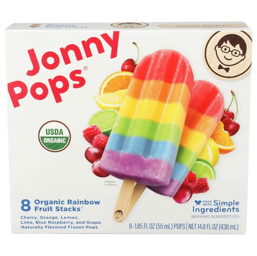 Jonny Pops Organic Rainbow Fruit Stacks Frozen Bars 8 Pack