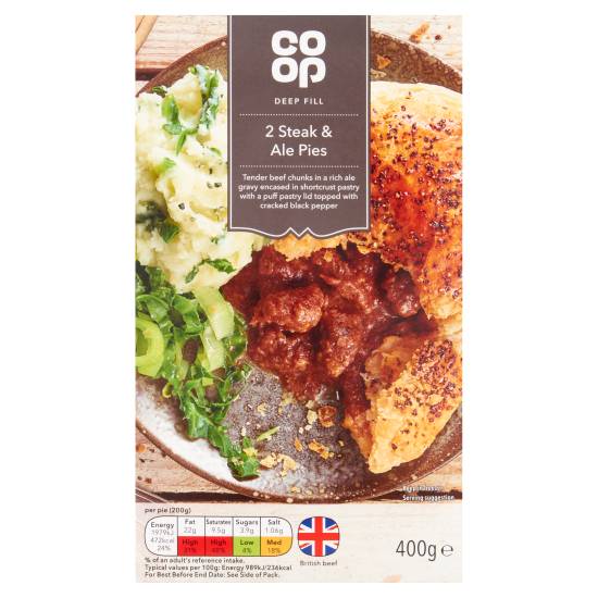 Co-op Beef - Black Pepper, Shortcrust Pastry Filled Steak Ale Pie (2 pack)