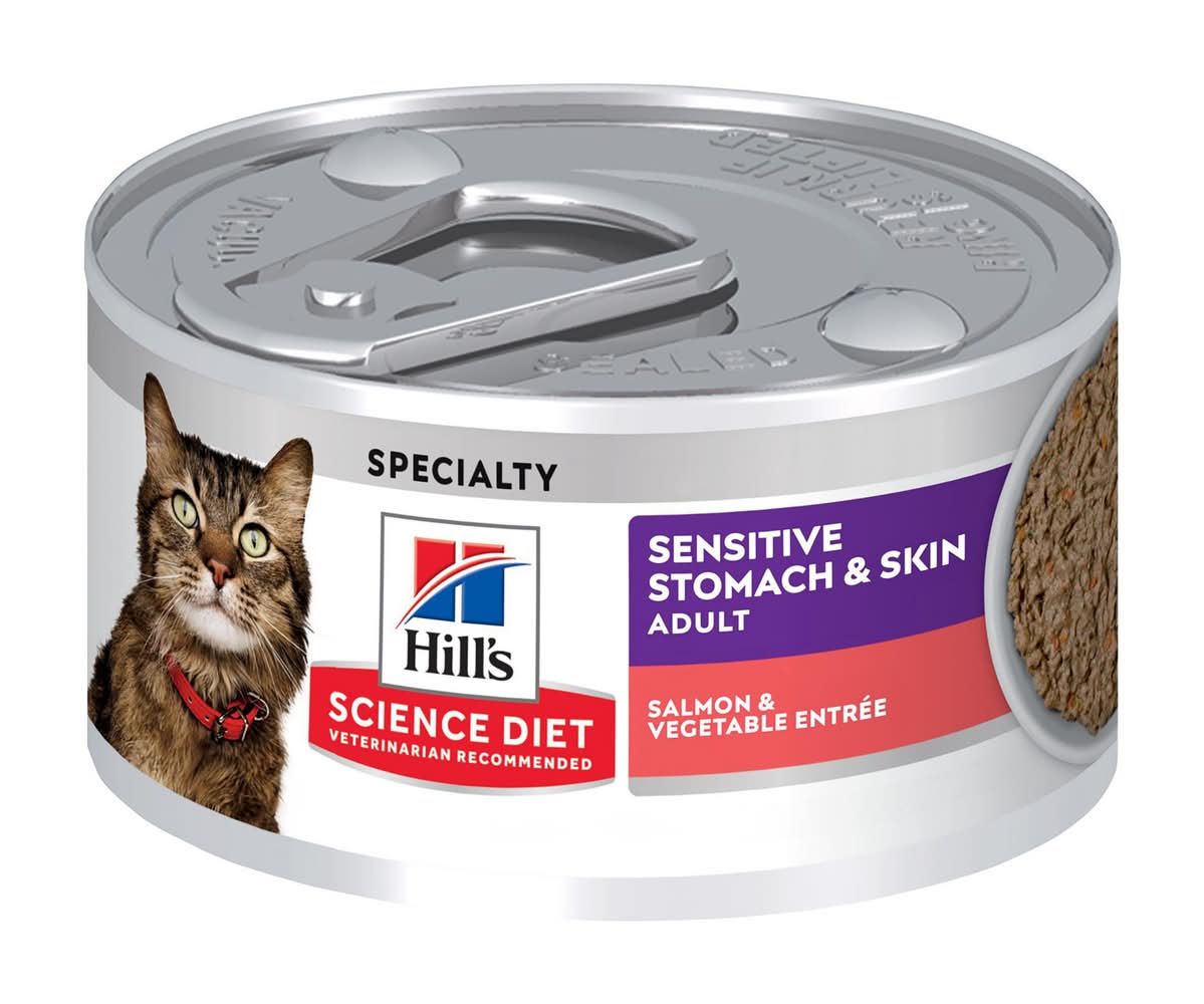 Hill's Science Diet Adult Wet Cat Food - Sensitive Stomach & Skin Entree, 2.9 Oz (Flavor: Salmon & Vegetable, Size: 2.9 Oz)