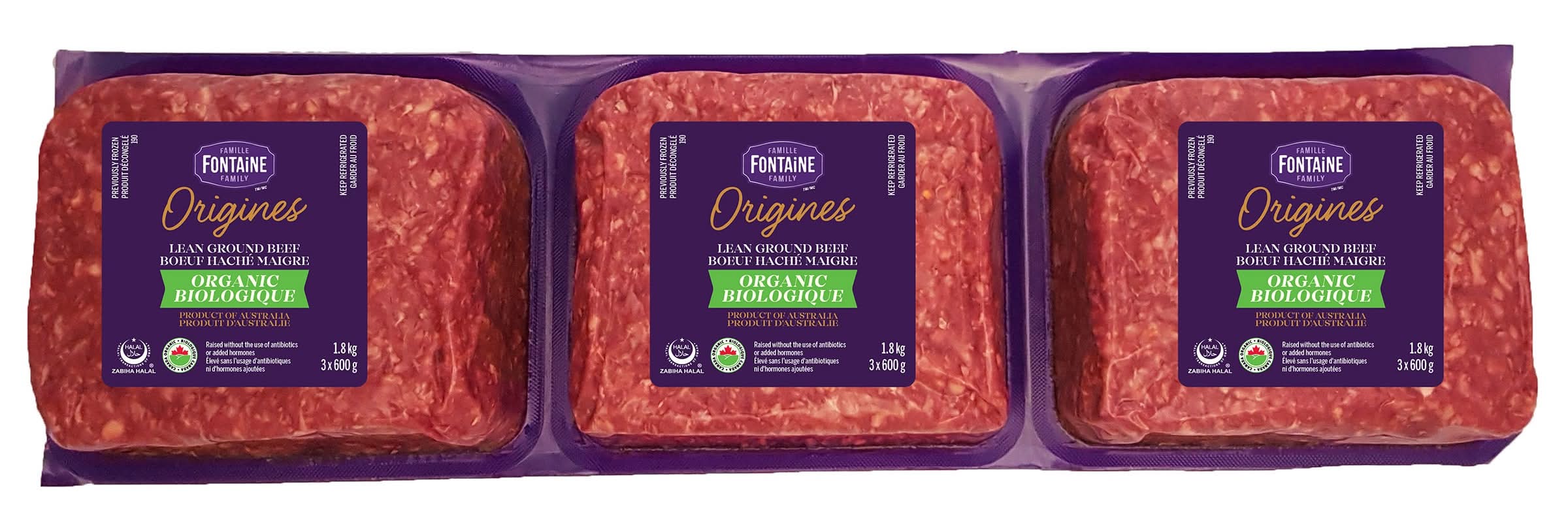 Bœuf Haché Maigre Biologique, 3 × 600 G / Organic Lean Ground Beef, 3 × 600 G