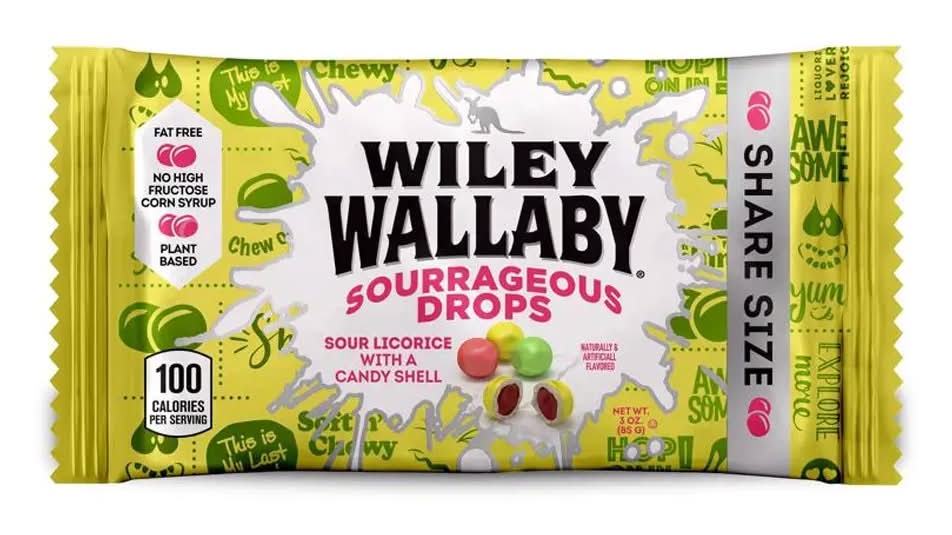 Wiley Wallaby Sourageous Drops Licorice Candy Shell