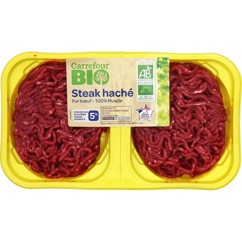 Steak haché pur bœuf 5% MG CARREFOUR BIO - la barquette de 2 - 250g