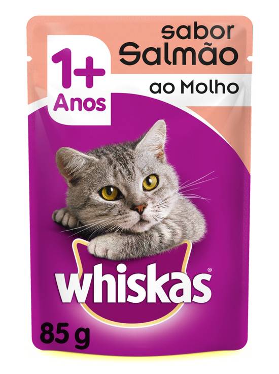 Whiskas ração úmida sabor salmão ao molho para gatos adultos 1+ (85 g)