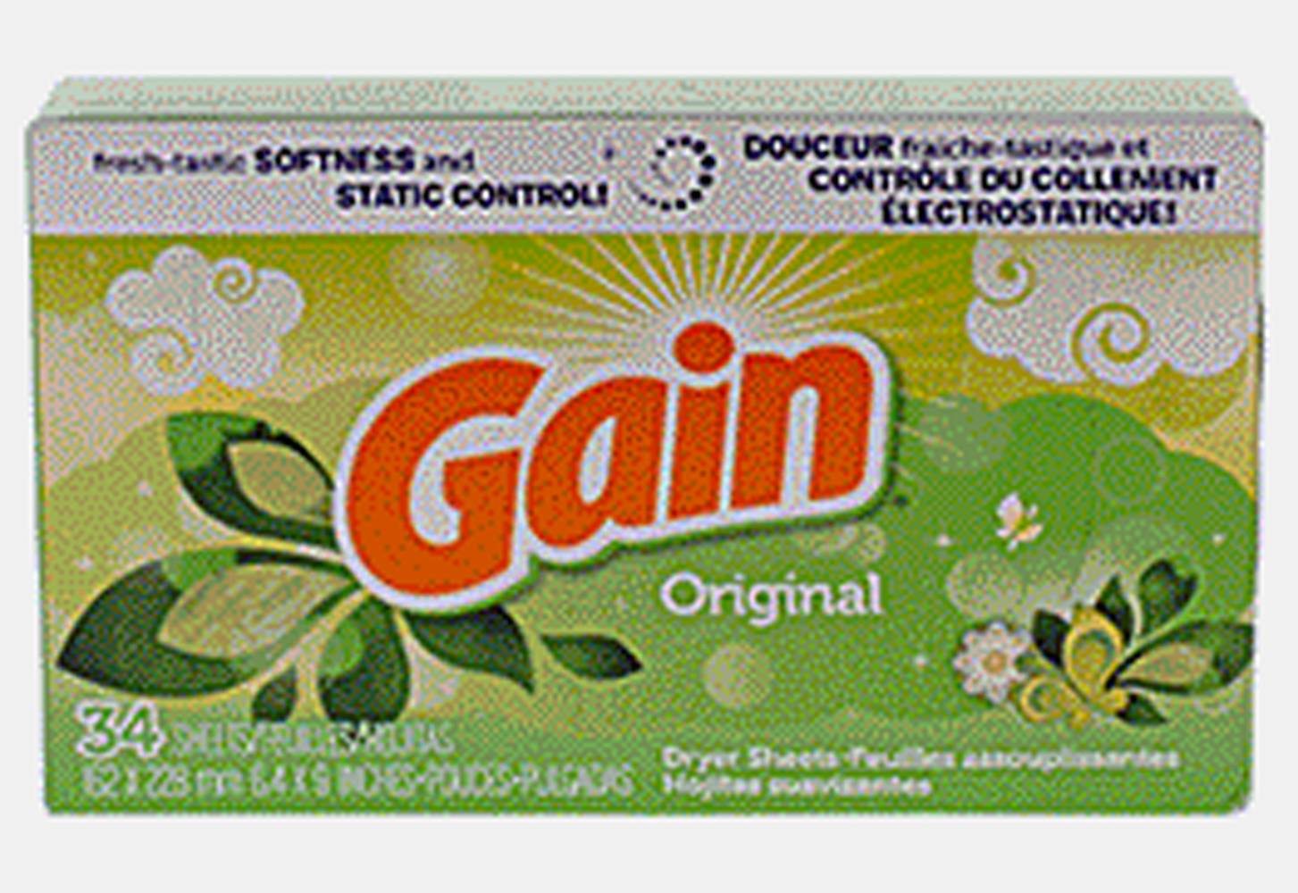 Gain Original Dryer Sheets, 6.4 x 9 inch (34 ct)
