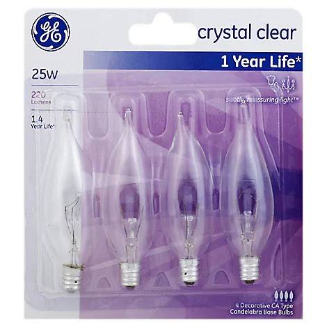 Ge Crystal Clear Ca Type Candelabra Base Bulbs