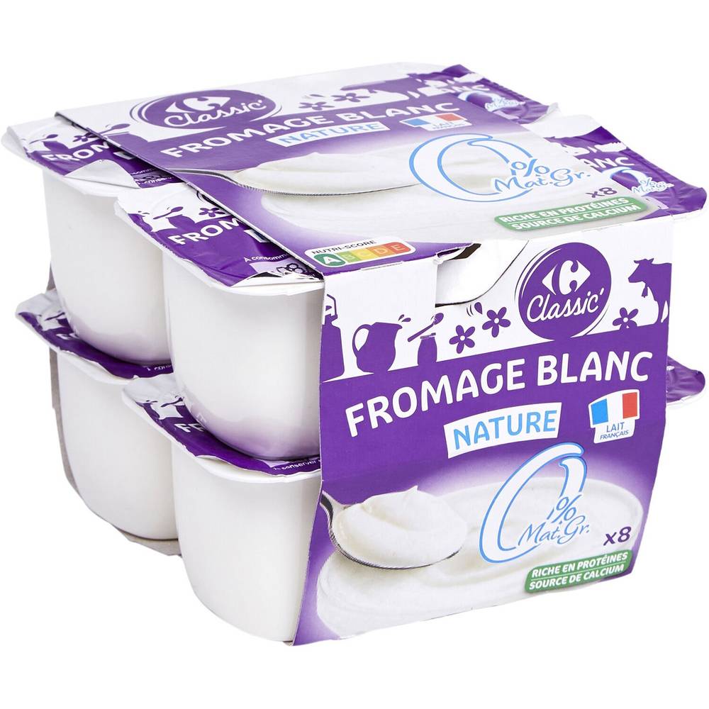 Fromage blanc nature 0% MG CARREFOUR CLASSIC' - les 8 pots de 100g