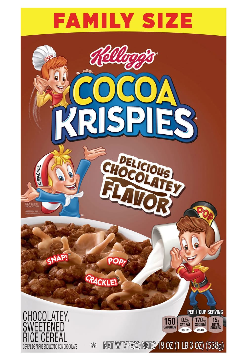 Cocoa Krispies Sweetened Rice Cereal, Chocolatey, Family (19 oz)
