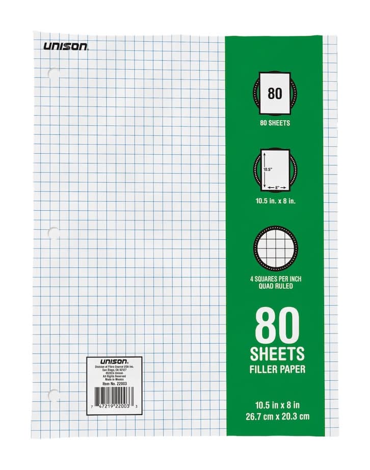 Unison Quad Graph Filler Paper, 10.5x8 in (80 ct)