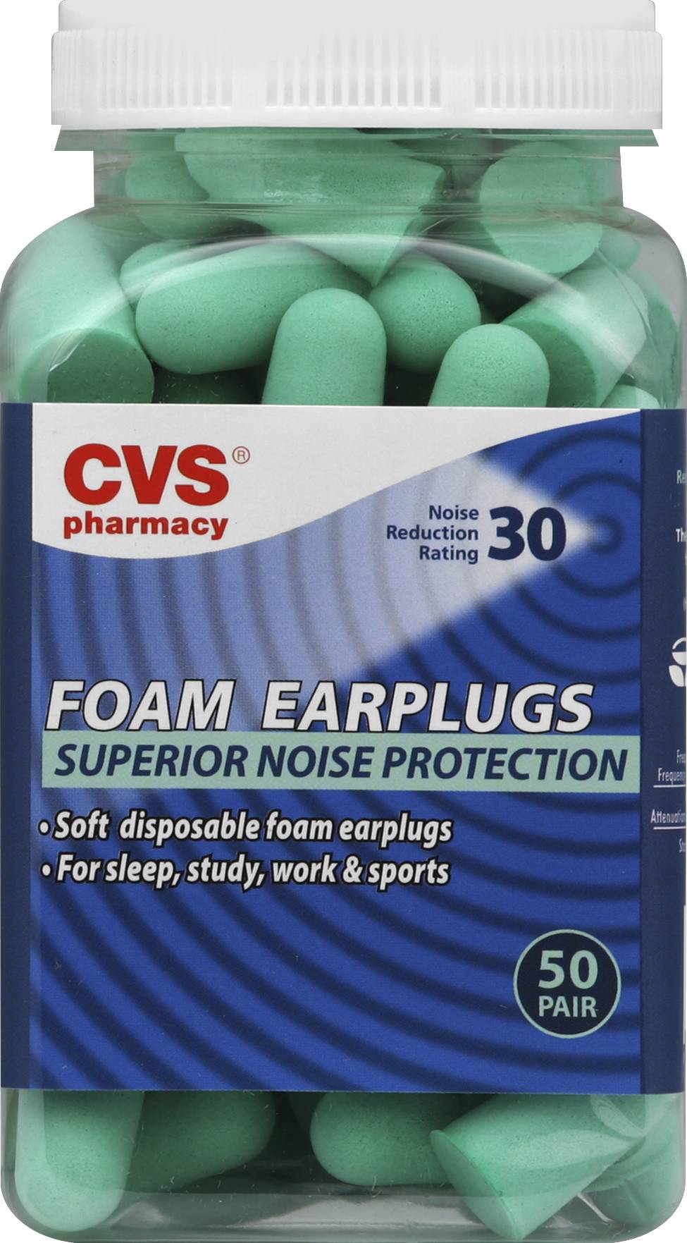 CVS Pharmacy Foam Earplugs Superior Noise Protection, Teal Green (50 ct)