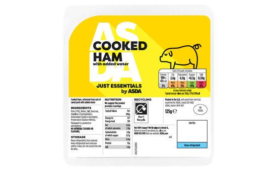 ASDA Just Essentials Cooked Ham with Added Water 125g