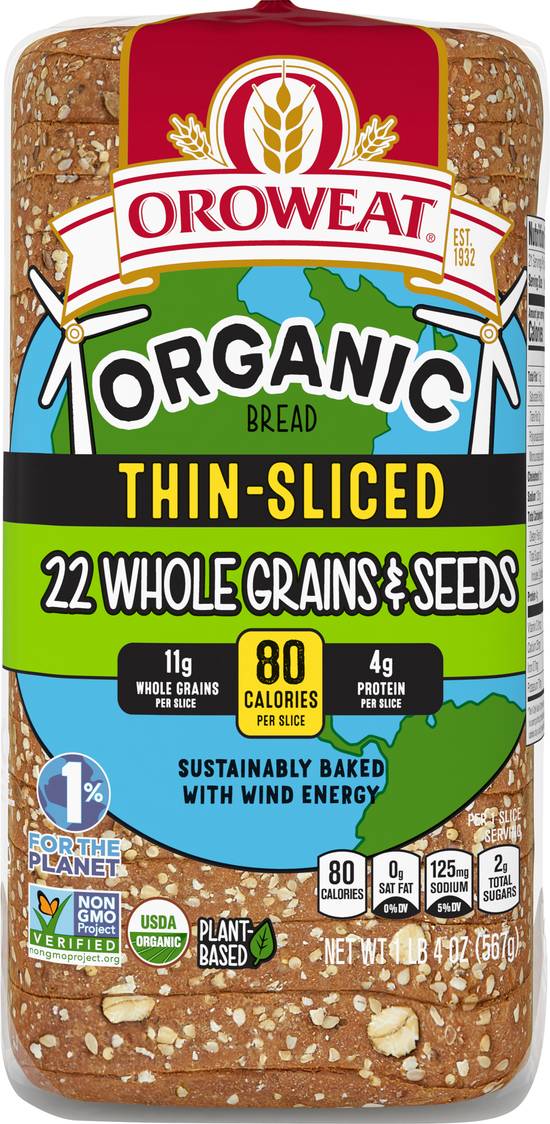Oroweat Organic Thin Sliced 22 Grains & Seeds Bread (1 lb)