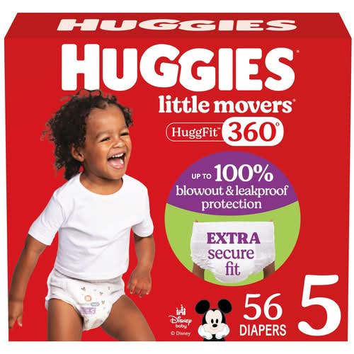 Huggies Little Movers Baby Diapers, Stage 5 (56 ct)