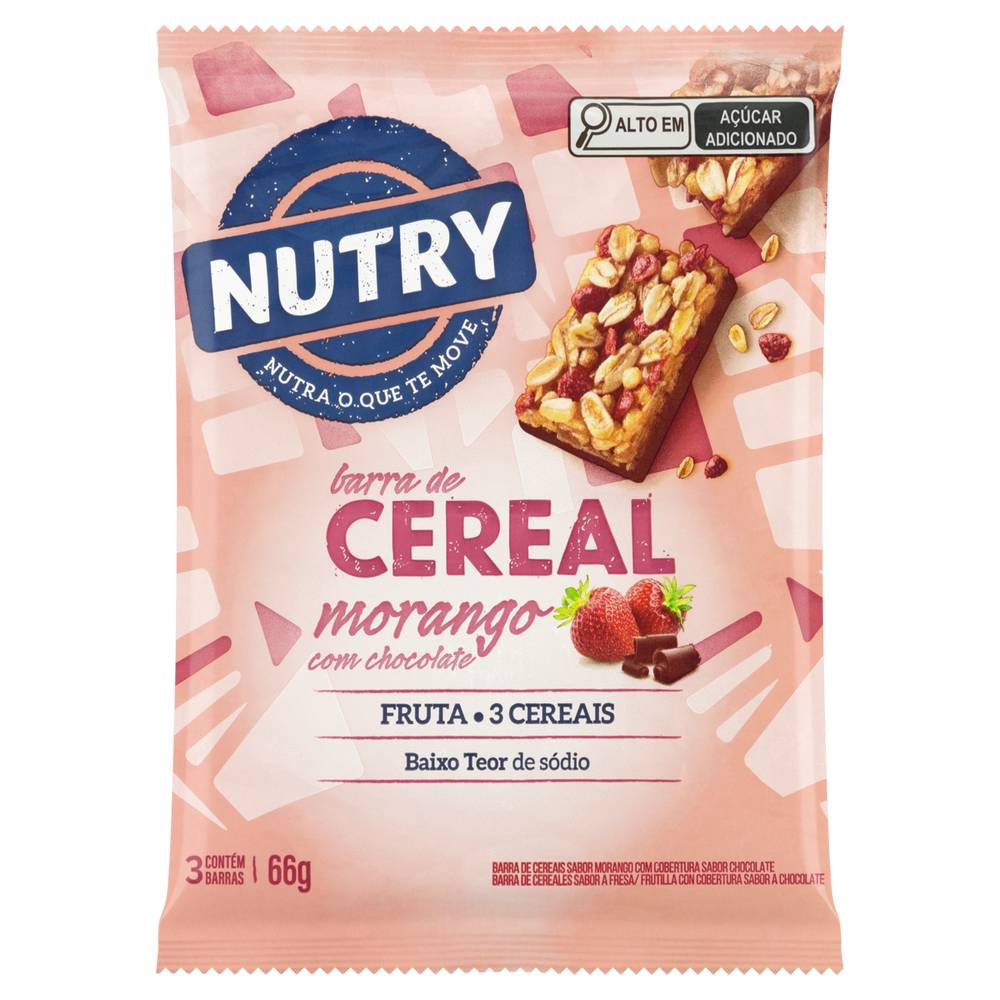 Nutry barra de cereal morango com chocolate (3 un, 22 g)