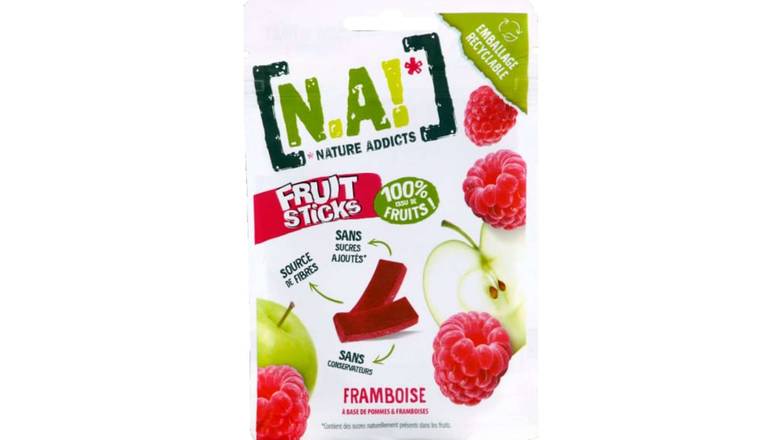 N.A! Fruit sticks, 100% issu de fruits, pommes & framboises, sans sucres ajoutés Le stick de 40g
