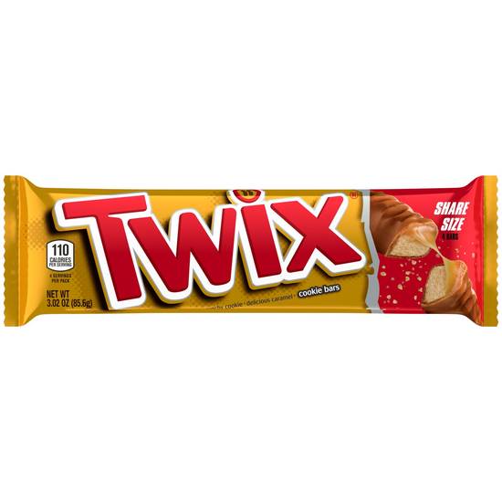 Twix Caramel Chocolate Cookie Candy Bar, Share Size, 3.02 oz