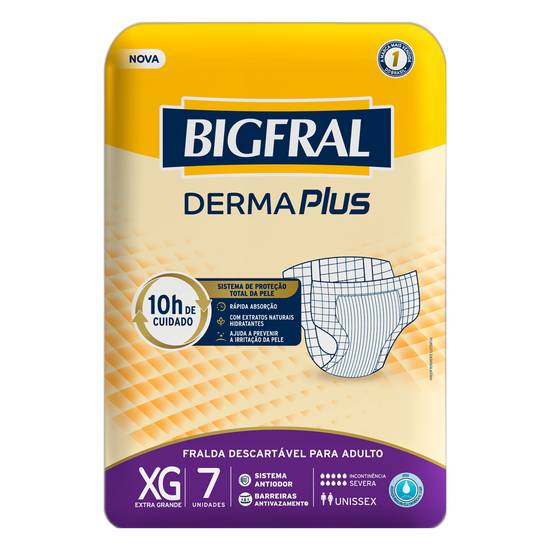 Bigfral fralda descartável adulto derma plus unissex xg (7 fraldas)