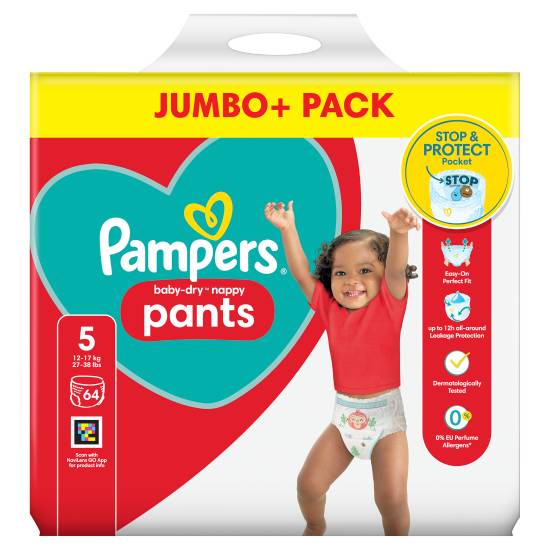 Pampers Baby-Dry Nappy Pants Size 5, 12kg - 17kg (64 ct)