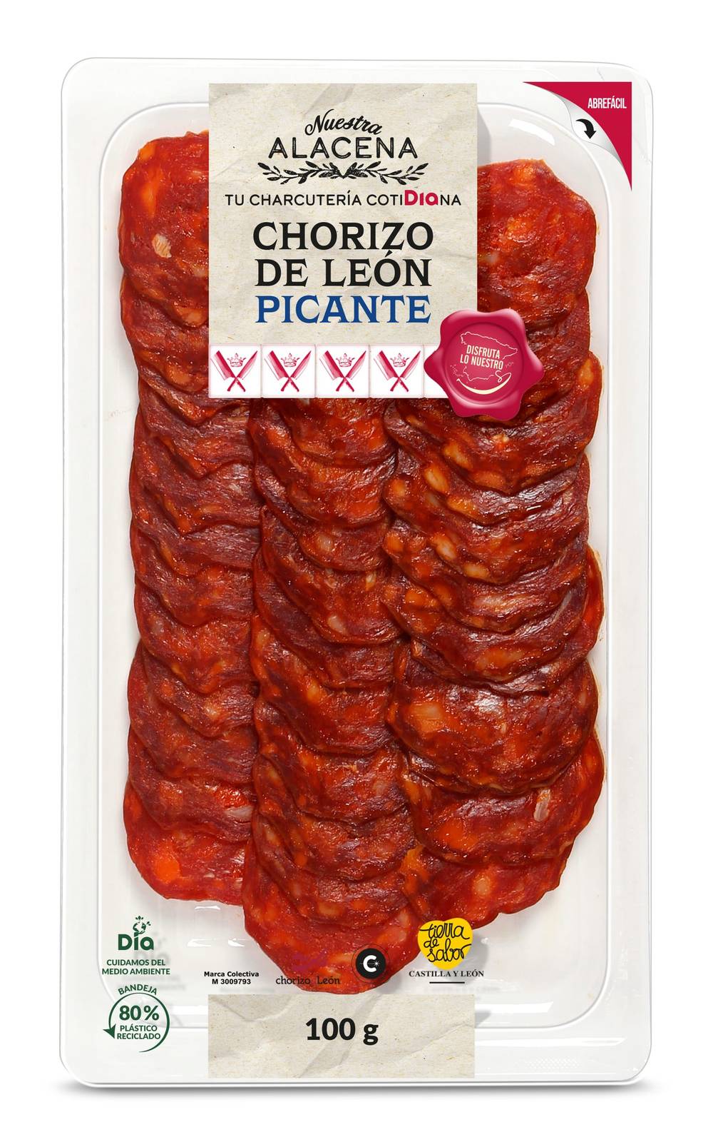 Chorizo De León Picante Nuestra Alacena De Dia Bandeja 100 G