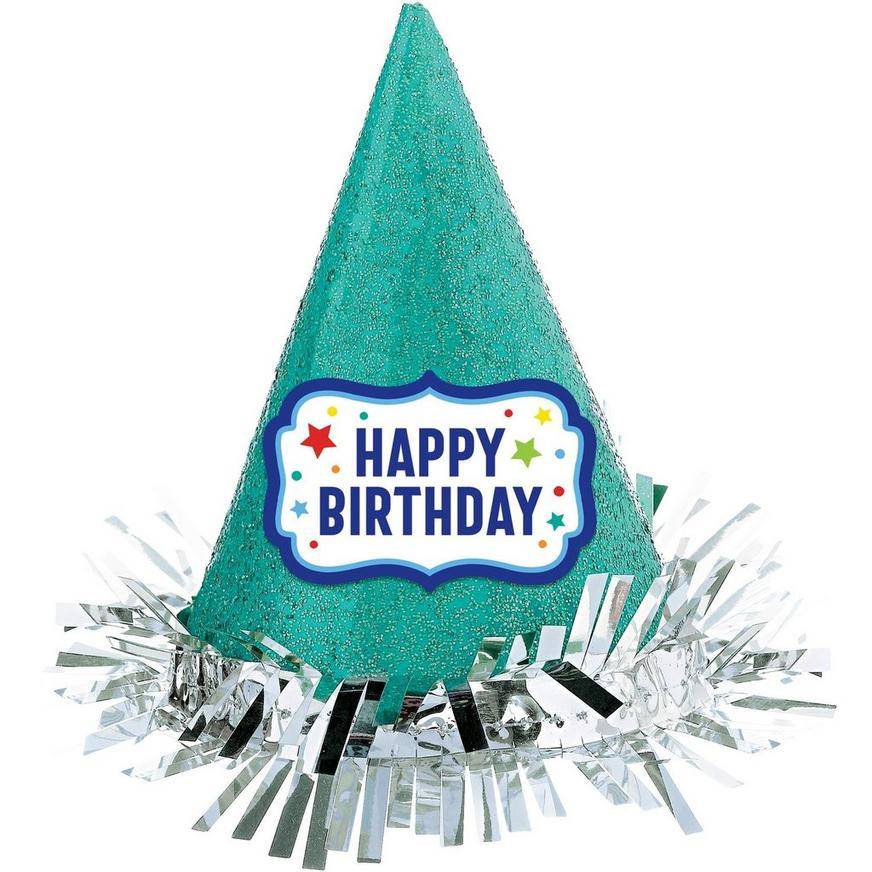 Party City Birthday Cardstock Tinsel Party Hat (6.25in x 8.25in/glitter green)