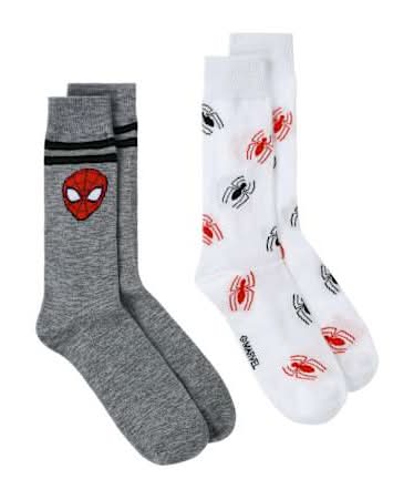 Young Mens Licensed Crew Socks 2-Pairs Grey Spiderman