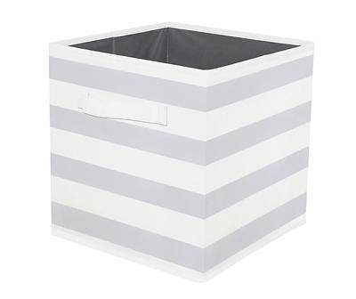 11" Microchip Stripe Fabric Bin, Gray & White