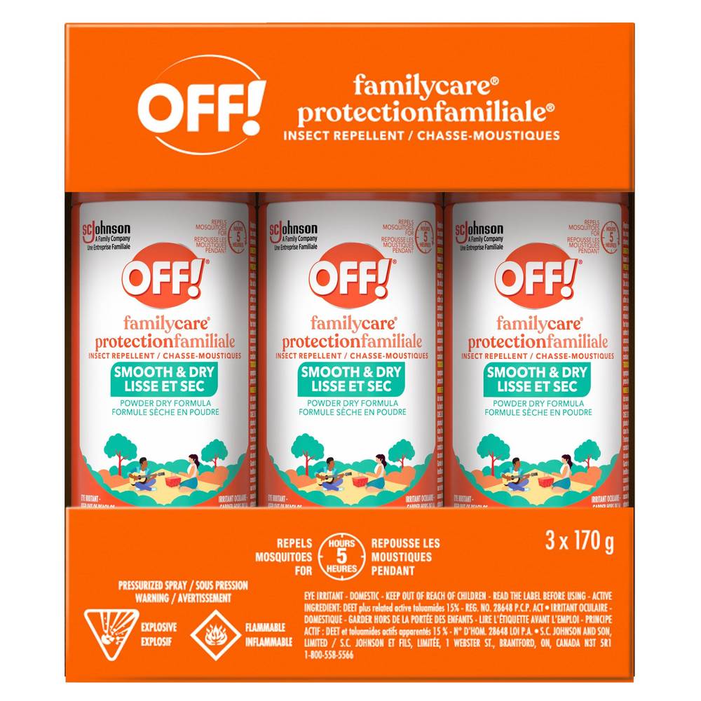 Off! Familycare Smooth & Dry Insect, Mosquito And Tick Repellent, 3 X 170G