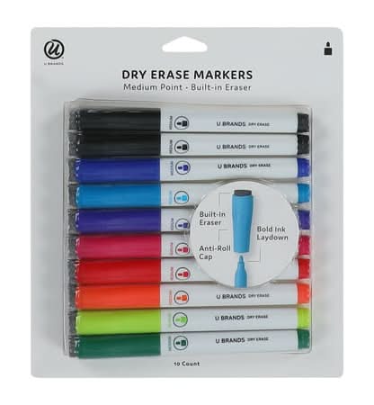 Dry Erase Markers With Built in Erasers 10-Pack