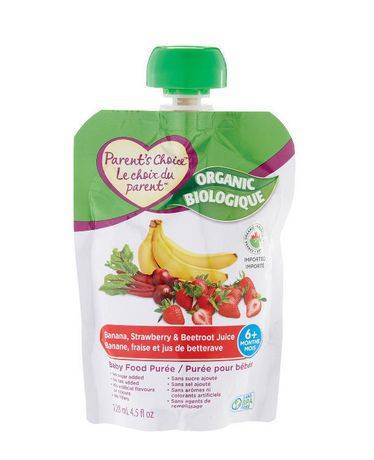 Parent's Choice Organic Banana Strawberry & Beetroot Juice Baby Food Purée (128 ml)