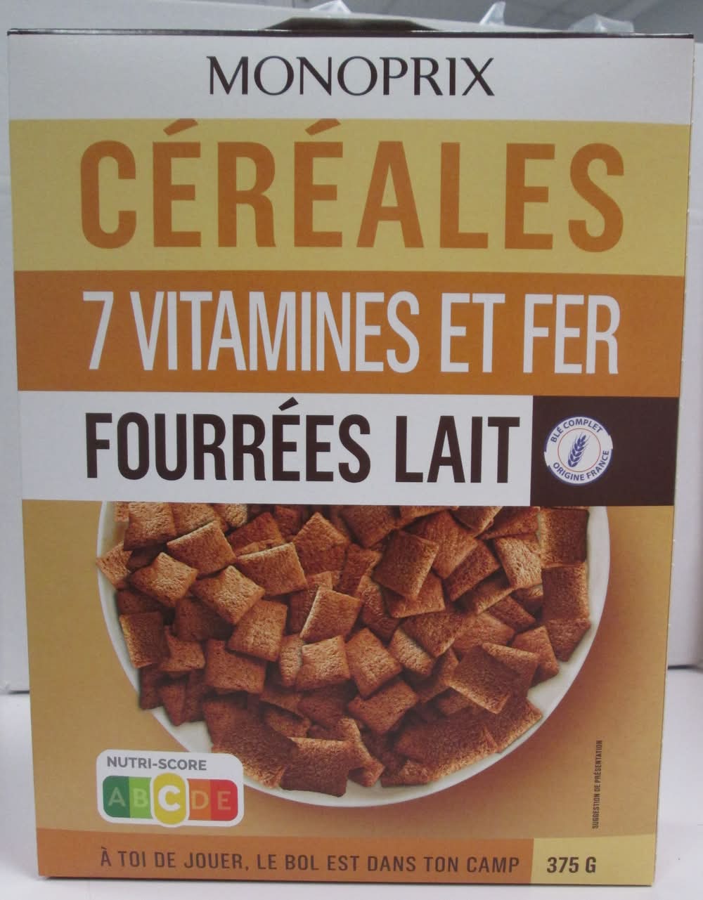 Monoprix - Céréales aux 7 vitamines et fer fourrées lait (375g)