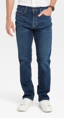 Men's Straight Fit Jeans - Goodfellow & Co™ Indigo 34x34: Midweight Denim, Solid Pattern, Stretch Fabric, Machine Washable