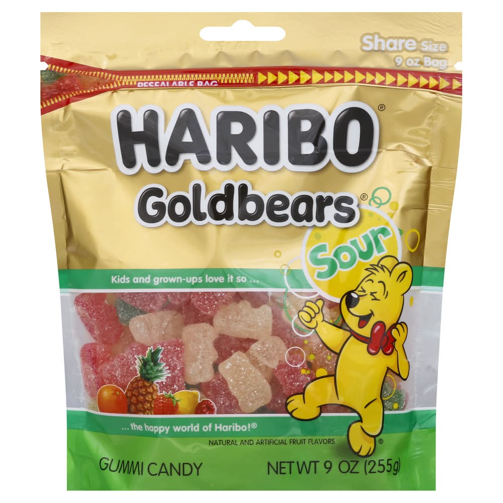 Haribo Sour Gold Gummi Bears Candy, Pineapple-Lemon-Raspberry-Orange-Strawberry (9 oz)
