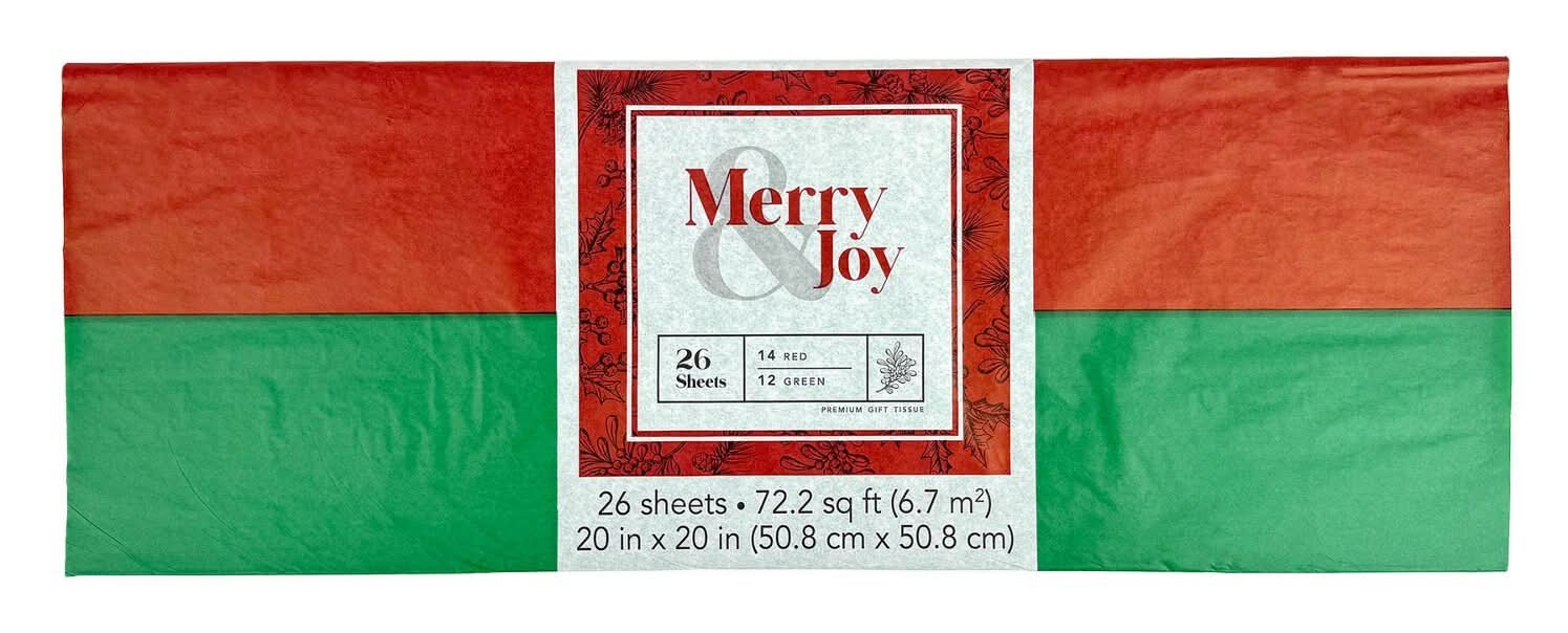 Merry Brite Gift Tissue Sheets, 20 in x 20 in, Red - Green (26 ct)
