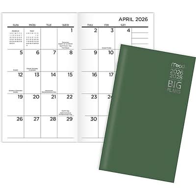 2026-2028 Mead Big Plans 3.5 x 6 Academic 2-Year Monthly Planner, Plastic Cover, Green (CA30-021A-27)