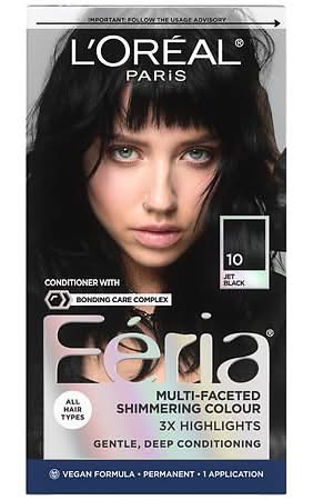 L'Oréal Feria High Intensity Multi Faceted Shimmering Permanent Hair Color, 10 Jet Black