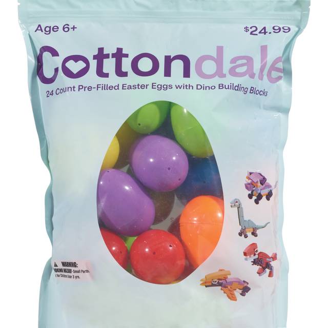 Cottondale Easter Pre-Filled Eggs with Dino Building Blocks, 24 ct