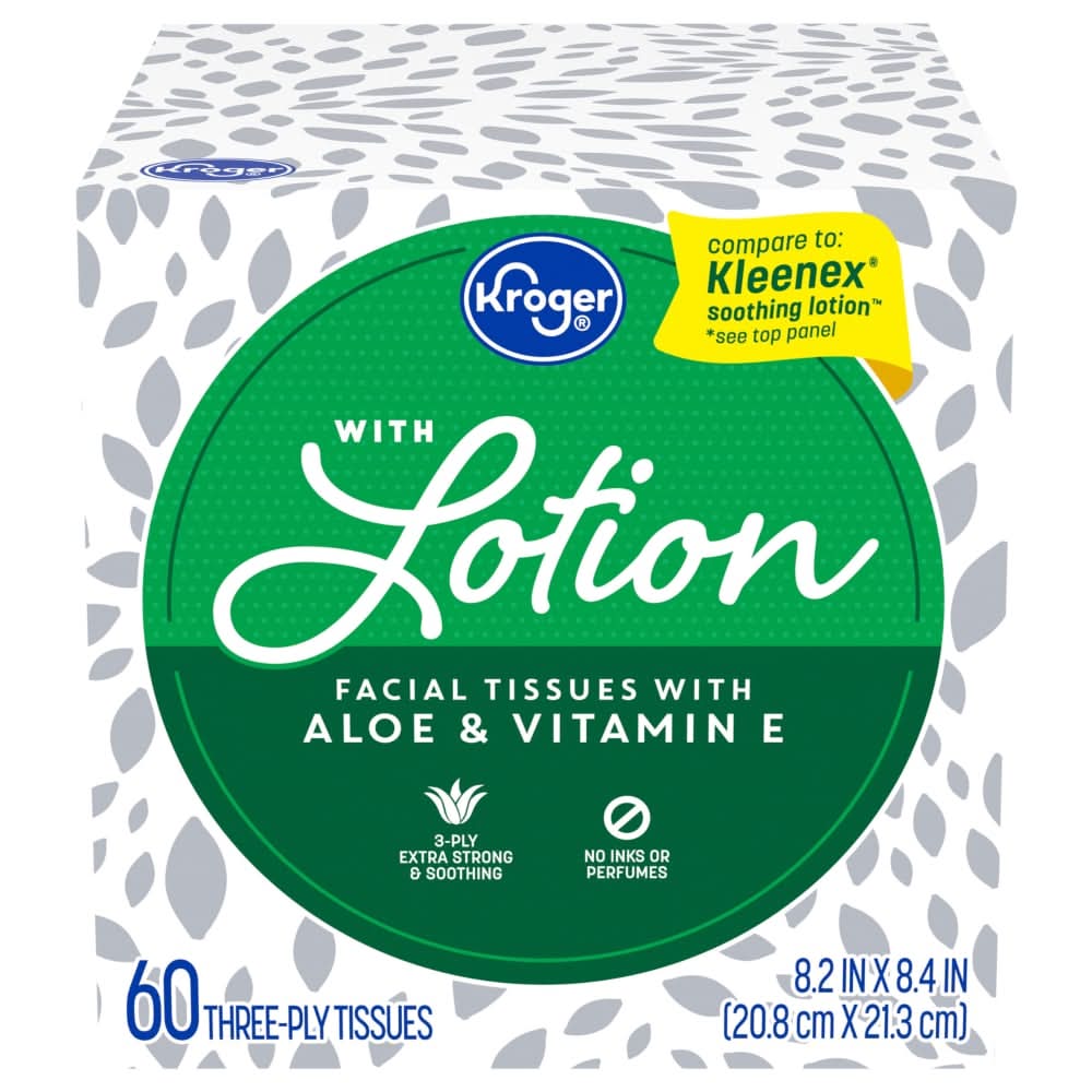 Kroger Lotion Three-Ply Tissues, 8.2x8.4 in (60 ct)