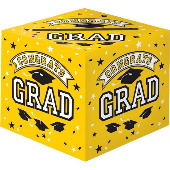Yellow Congrats Grad Cardstock Card Holder Box, 12in